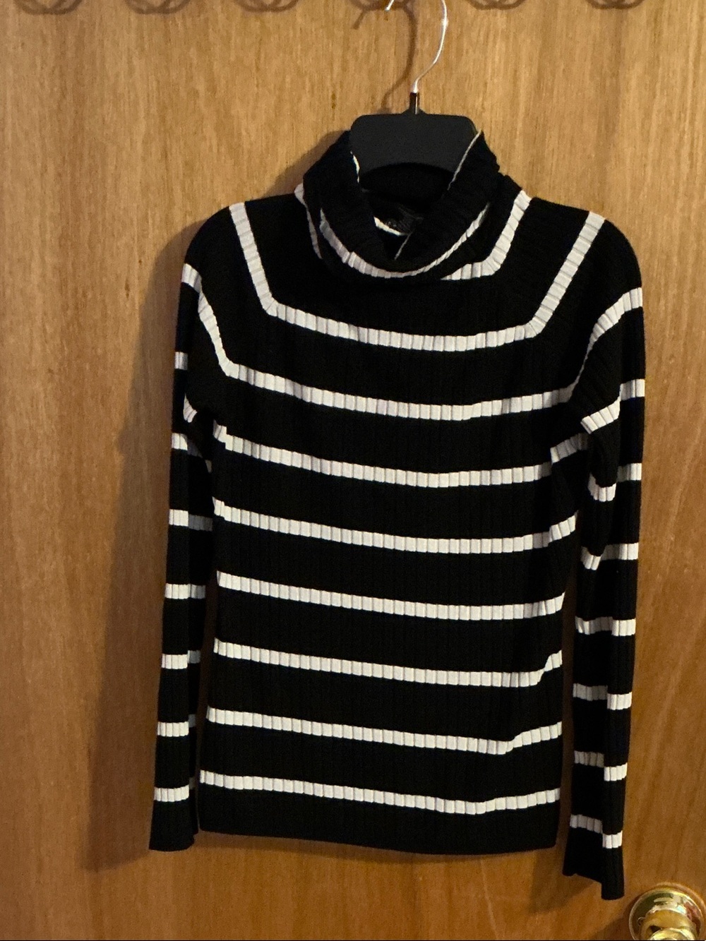 INC International Concepts Black & White Striped Cowl Neck Sweater